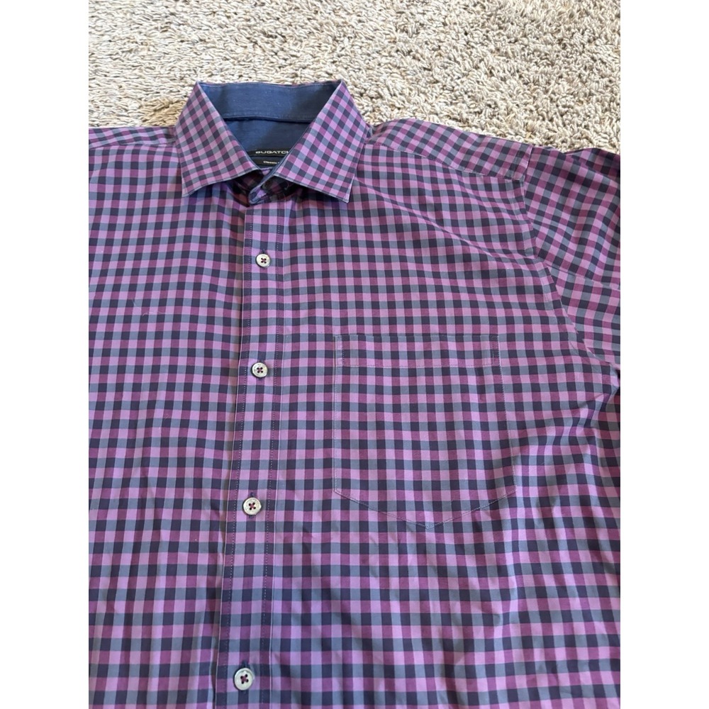BUGATCHI Polo Shirt Checkered Plaid Casual Colorful Button Down Mens L EUC Large